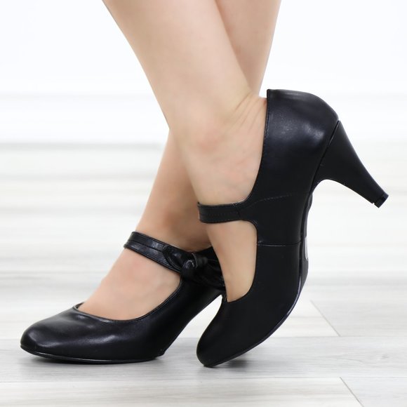 Closed Toe Low Mid Heel Bow Strap Dress Pump - Picture 2 of 12